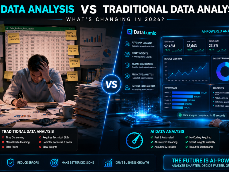 Comparison between traditional data analysis and AI-powered analytics dashboards